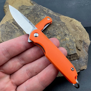 PIKA: Small Keychain Knife, D2 Ball Bearing Flipper Blade, Orange Composite Handles,  Ball Bearing Pivot System