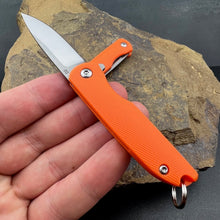 Load image into Gallery viewer, PIKA: Small Keychain Knife, D2 Ball Bearing Flipper Blade, Orange Composite Handles,  Ball Bearing Pivot System