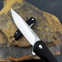 Load image into Gallery viewer, PIKA: Small Keychain Knife, D2 Flipper Blade, Black Handles, Ball Bearing Pivot System