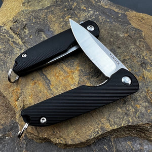 PIKA: Small Keychain Knife, D2 Flipper Blade, Black Handles, Ball Bearing Pivot System