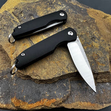 Load image into Gallery viewer, PIKA: Small Keychain Knife, D2 Flipper Blade, Black Handles, Ball Bearing Pivot System