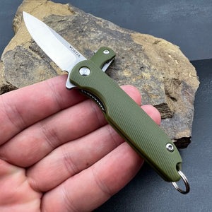 PIKA: Green Handles, D2 Ball Bearing Flipper Blade, Small Keychain Knife, Ball Bearing Pivot System