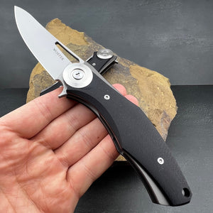 MONDO: Black G10 Handles, Heavy Duty Design, D2 Drop Point Blade, Fast Open Ball Bearing Flipper System