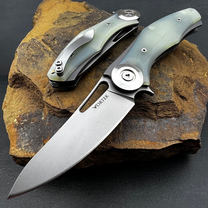 MONDO:  Jade G10 Handles, D2 Drop Point Blade, Heavy Duty Design,  Fast Open Ball Bearing Flipper System