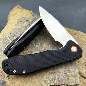 FOXTROT: Black G10 Handles, D2 Drop Point Blade,  Ball Bearing Flipper System