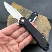 Load image into Gallery viewer, FOXTROT: Black G10 Handles, D2 Drop Point Blade,  Ball Bearing Flipper System