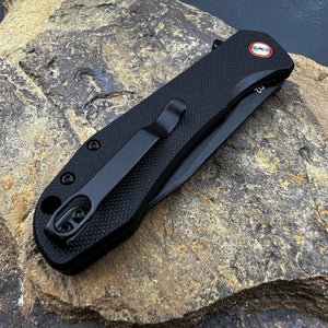 FOXTROT:  Black G10 Handles, D2 Drop Point Blade,  Ball Bearing Pivot System