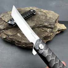 Load image into Gallery viewer, KYOTO: D2 Tanto Blade,  Stonewashed Stainless Steel Handle, Framelock,  Ball Bearing Flipper System