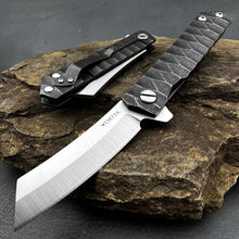 Load image into Gallery viewer, KYOTO:  D2 Cleaver Blade, Stainless Steel Stonewashed Handle, Ball Bearing Flipper System