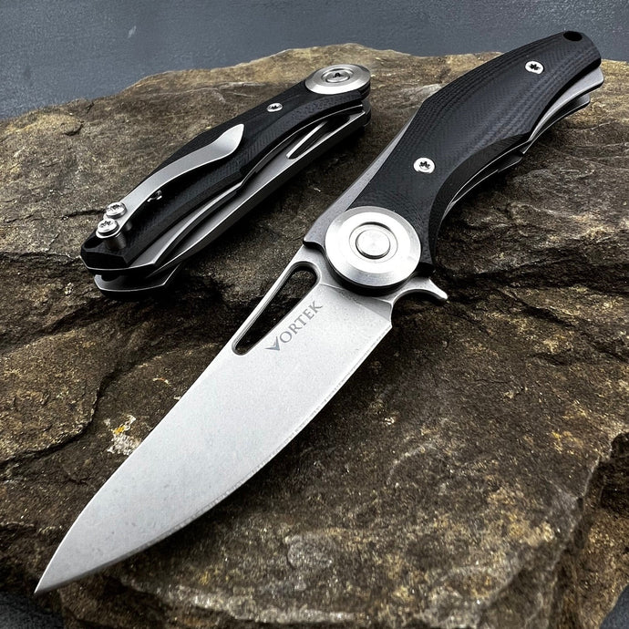 MINI MONDO: D2 Drop Point Blade, Black G10 Handles, Ball Bearing Flipper System