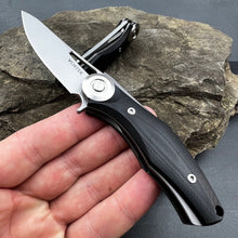 Load image into Gallery viewer, MINI MONDO: D2 Drop Point Blade, Black G10 Handles, Ball Bearing Flipper System