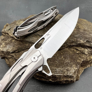 KRONOS:  Silver Stainless Steel Handles, D2 Blade, Frame Lock, Heavy Duty Design, Ball Bearing Flipper System