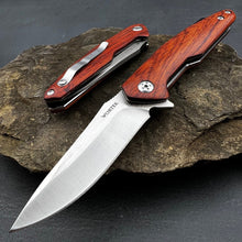 Load image into Gallery viewer, GROVE: Red Rosewood Handles, D2 Drop Point Blade, Ball Bearing Pivot System