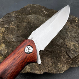 GROVE: Red Rosewood Handles, D2 Drop Point Blade, Ball Bearing Pivot System