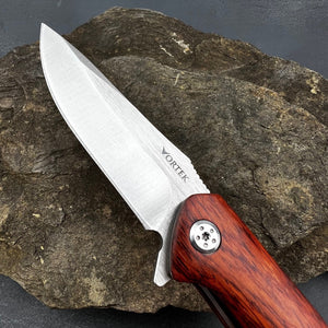 GROVE: Red Rosewood Handles, D2 Drop Point Blade, Ball Bearing Pivot System