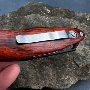 GROVE: Red Rosewood Handles, D2 Drop Point Blade, Ball Bearing Pivot System