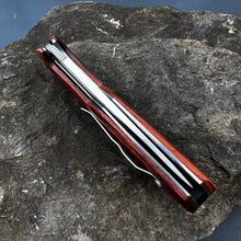 Load image into Gallery viewer, GROVE: Red Rosewood Handles, D2 Drop Point Blade, Ball Bearing Pivot System