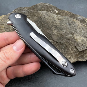 GROVE:  Dark Wood Handles, D2 Drop Point Blade, Ball Bearing Flipper System