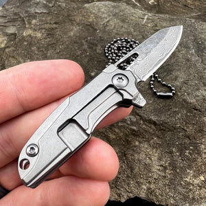 TINY-Ti: Titanium Handles, Damascus Blade, Great Keychain or Necklace Knife