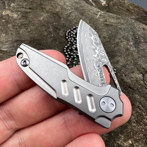 TINY-Ti: Titanium Handles, Damascus Blade, Great Keychain or Necklace Knife