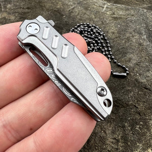 TINY-Ti: Titanium Handles, Damascus Blade, Great Keychain or Necklace Knife