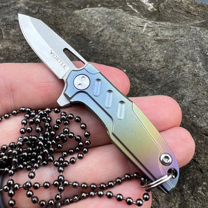 TINY-Ti: Small Keychain / Necklace Knife, D2 Blade, Rainbow Titanium Handles