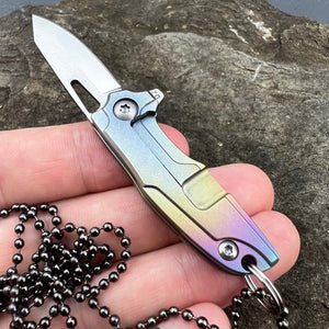 TINY-Ti: Small Keychain / Necklace Knife, D2 Blade, Rainbow Titanium Handles