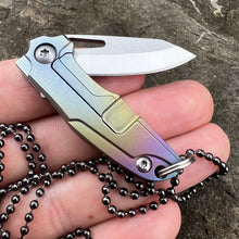 Load image into Gallery viewer, TINY-Ti: Small Keychain / Necklace Knife, D2 Blade, Rainbow Titanium Handles