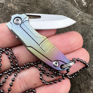 TINY-Ti: Small Keychain / Necklace Knife, D2 Blade, Rainbow Titanium Handles