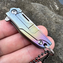 Load image into Gallery viewer, TINY-Ti: Small Keychain / Necklace Knife, D2 Blade, Rainbow Titanium Handles