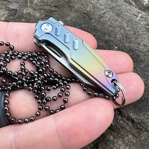 TINY-Ti: Small Keychain / Necklace Knife, D2 Blade, Rainbow Titanium Handles