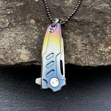 Load image into Gallery viewer, TINY-Ti: Small Keychain / Necklace Knife, D2 Blade, Rainbow Titanium Handles