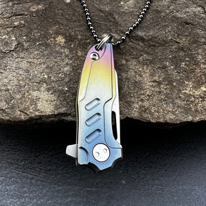 TINY-Ti: Small Keychain / Necklace Knife, D2 Blade, Rainbow Titanium Handles