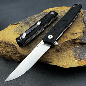 TORO:  Black G10 Handles, 9Cr18MoV Straight Back Blade,  Ball Bearing Flipper System