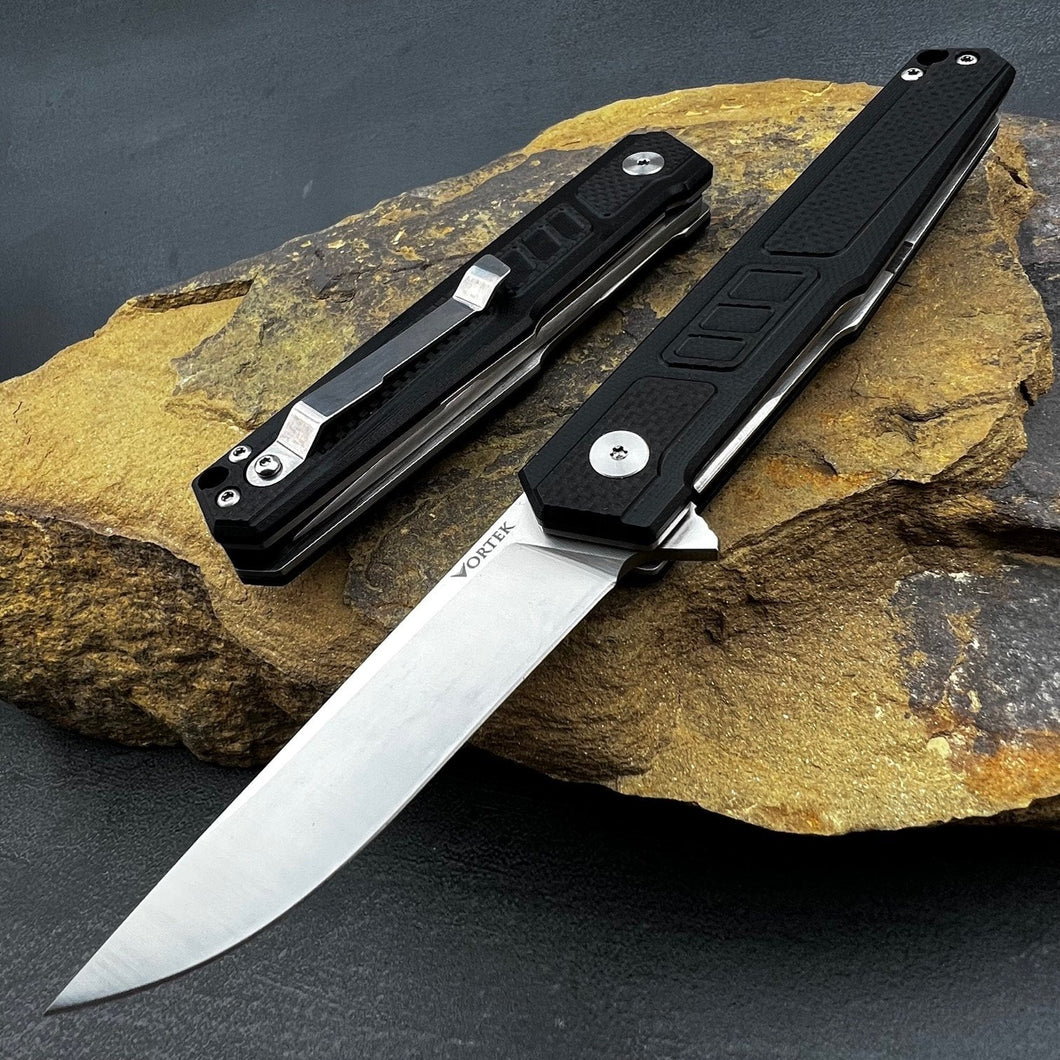 TORO:  Black G10 Handles, 9Cr18MoV Straight Back Blade,  Ball Bearing Flipper System