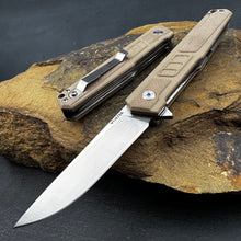 Load image into Gallery viewer, TORO:  Desert Tan G10 Handles, 9Cr18MoV Straight Back Blade,  Ball Bearing Flipper System