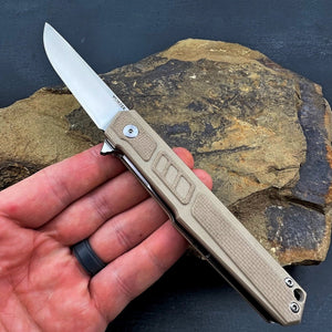 TORO:  Desert Tan G10 Handles, 9Cr18MoV Straight Back Blade,  Ball Bearing Flipper System