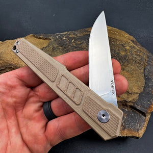 TORO:  Desert Tan G10 Handles, 9Cr18MoV Straight Back Blade,  Ball Bearing Flipper System