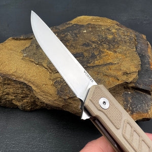 TORO:  Desert Tan G10 Handles, 9Cr18MoV Straight Back Blade,  Ball Bearing Flipper System