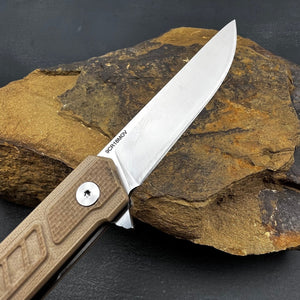 TORO:  Desert Tan G10 Handles, 9Cr18MoV Straight Back Blade,  Ball Bearing Flipper System