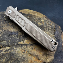 Load image into Gallery viewer, TORO:  Desert Tan G10 Handles, 9Cr18MoV Straight Back Blade,  Ball Bearing Flipper System