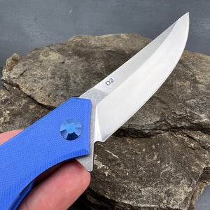 SCIMITAR - Blue G10 Handles, D2 Trailing Point Blade