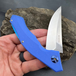 SCIMITAR - Blue G10 Handles, D2 Trailing Point Blade