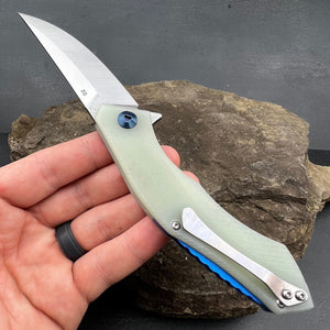 SCIMITAR - Jade G10 Handles, D2 Trailing Point Blade