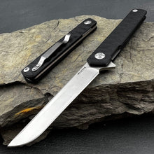 Load image into Gallery viewer, ASTRO: Black G10 Handles, Long and Sleek D2 Blade,  Ball Bearing Flipper System