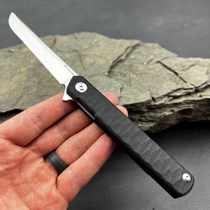 ASTRO: Black G10 Handles, Long and Sleek D2 Blade,  Ball Bearing Flipper System