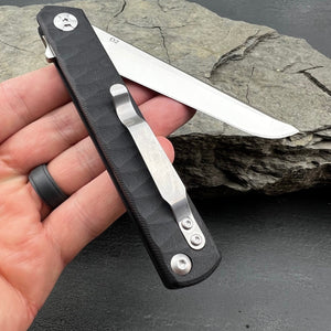 ASTRO: Black G10 Handles, Long and Sleek D2 Blade,  Ball Bearing Flipper System