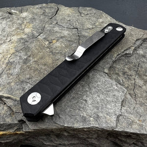 ASTRO: Black G10 Handles, Long and Sleek D2 Blade,  Ball Bearing Flipper System