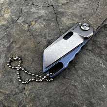 Load image into Gallery viewer, MUSCA: D2 Sheepsfoot Blade, Blue Titanium Handles, Small EDC Keychain Folding Knife