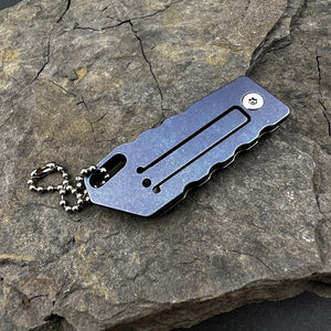 MUSCA: D2 Sheepsfoot Blade, Blue Titanium Handles, Small EDC Keychain Folding Knife